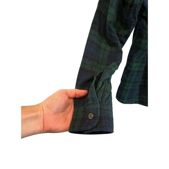 L.L.Bean Womens Flannel Button Up Shirt Size M Petites Green Plaid Fall Outdoor - Picture 7 of 9